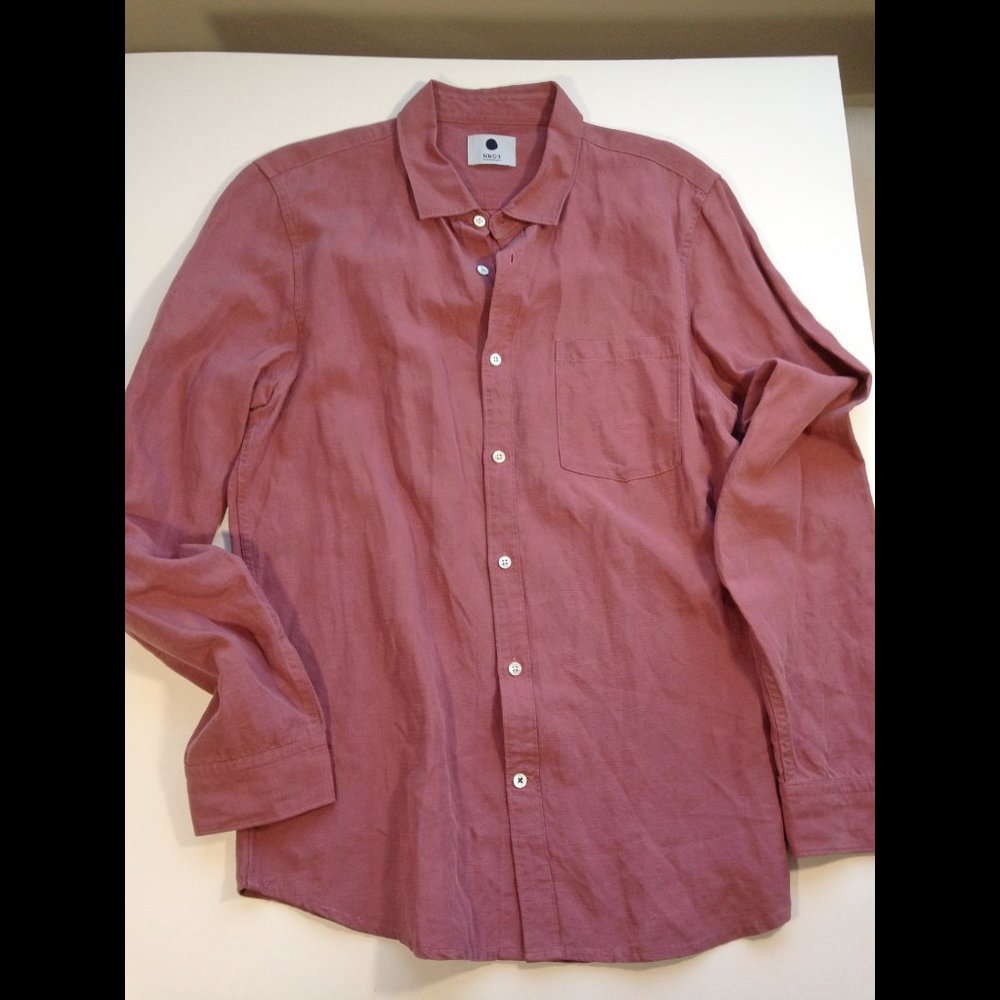 Men NNO7 Falko Linen Blend Long Sleeve Button Shirt Red Slate NEW WITHOUT TAGS L